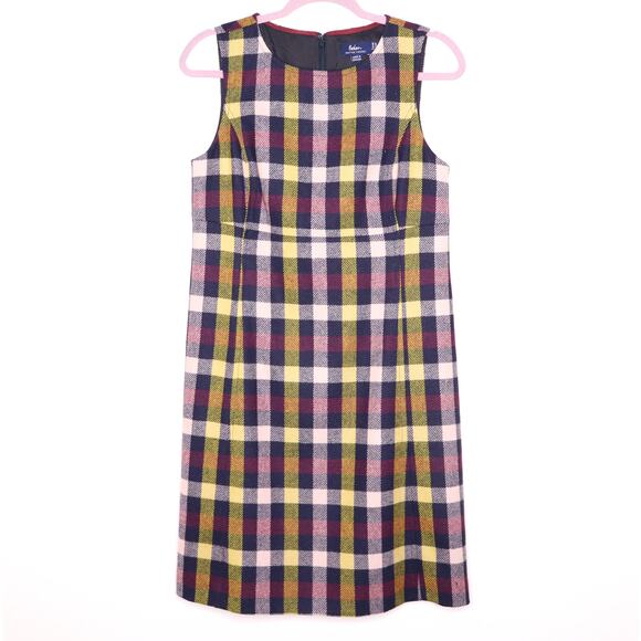 BODEN British Tweed Rosie Wool Shift Dress Sleeveless Plaid Check Blue Women's 8 - Picture 1 of 12
